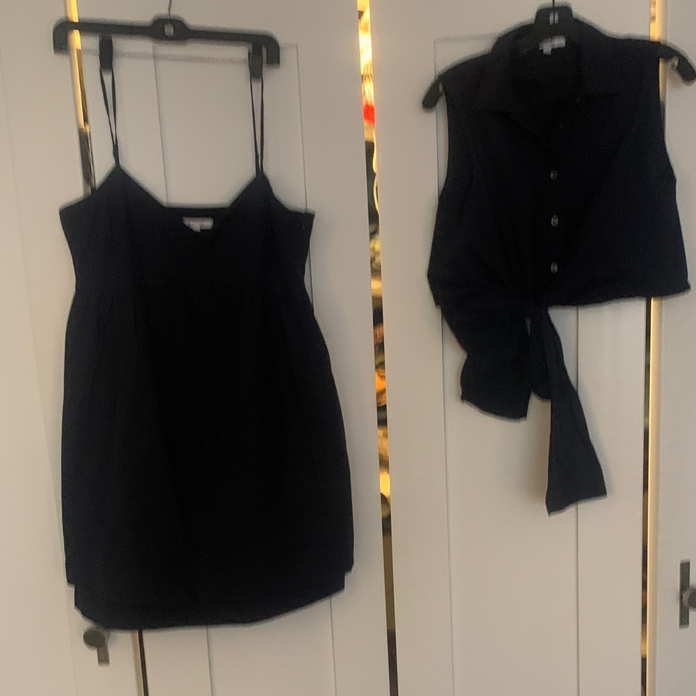 10 Crosby Derek Lam Chic Navy Cotton Sundress + Matching Front Tie Button-Down